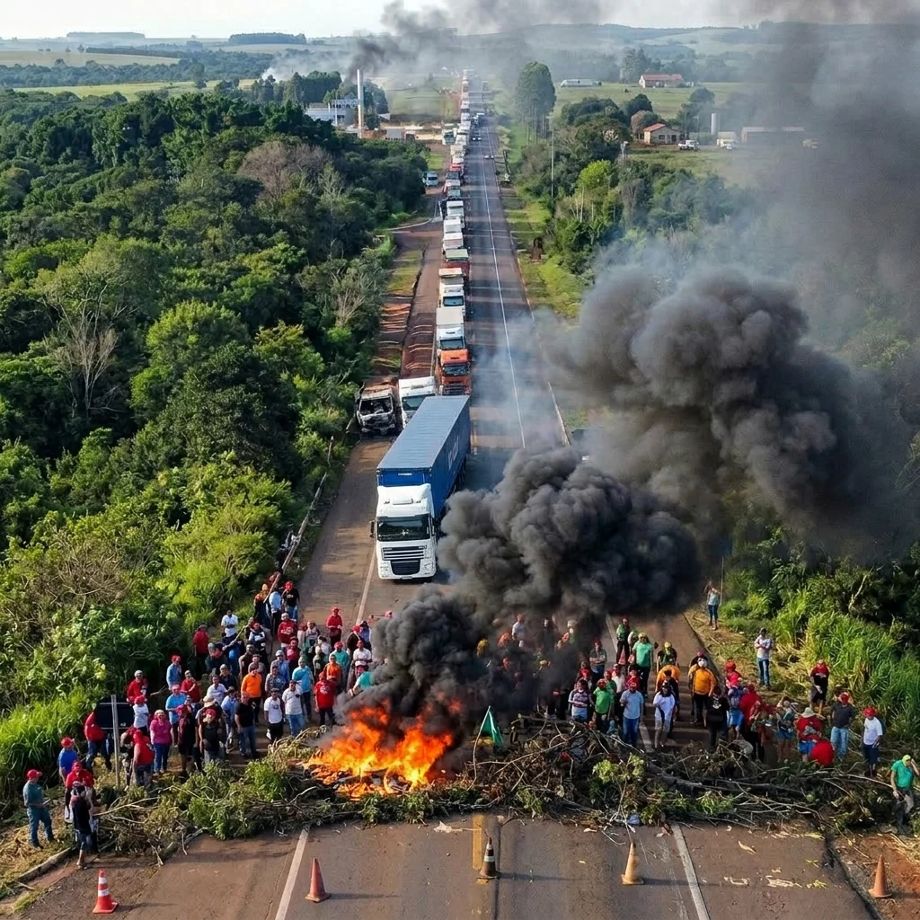Protesto na Rodovia Sem Caminhao Queimado